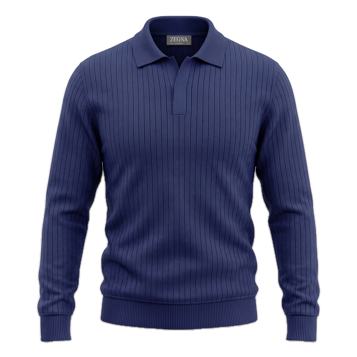 Zegna indigo ribbed polo collar pullover