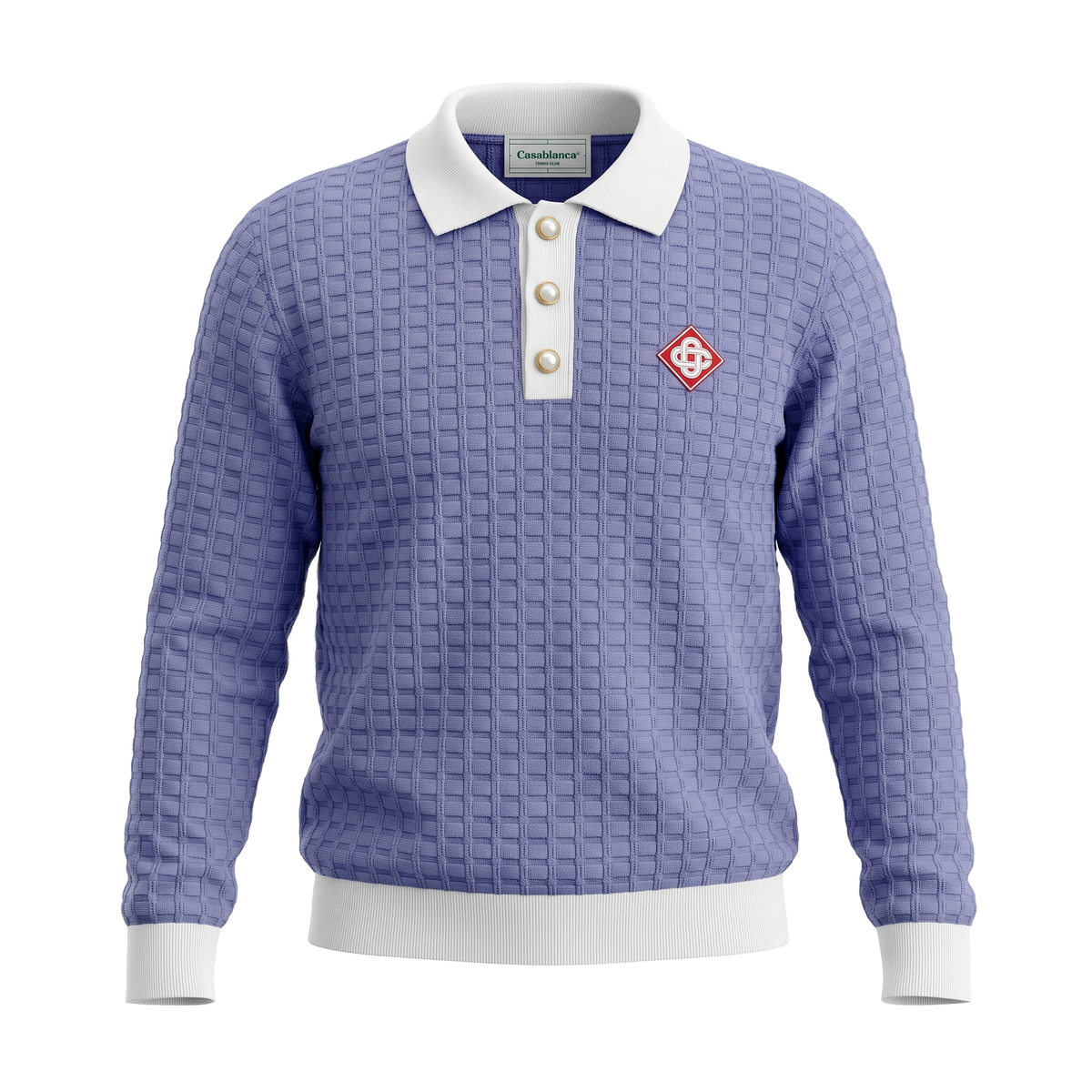 Casablanca periwinkle & white polo collar pullover