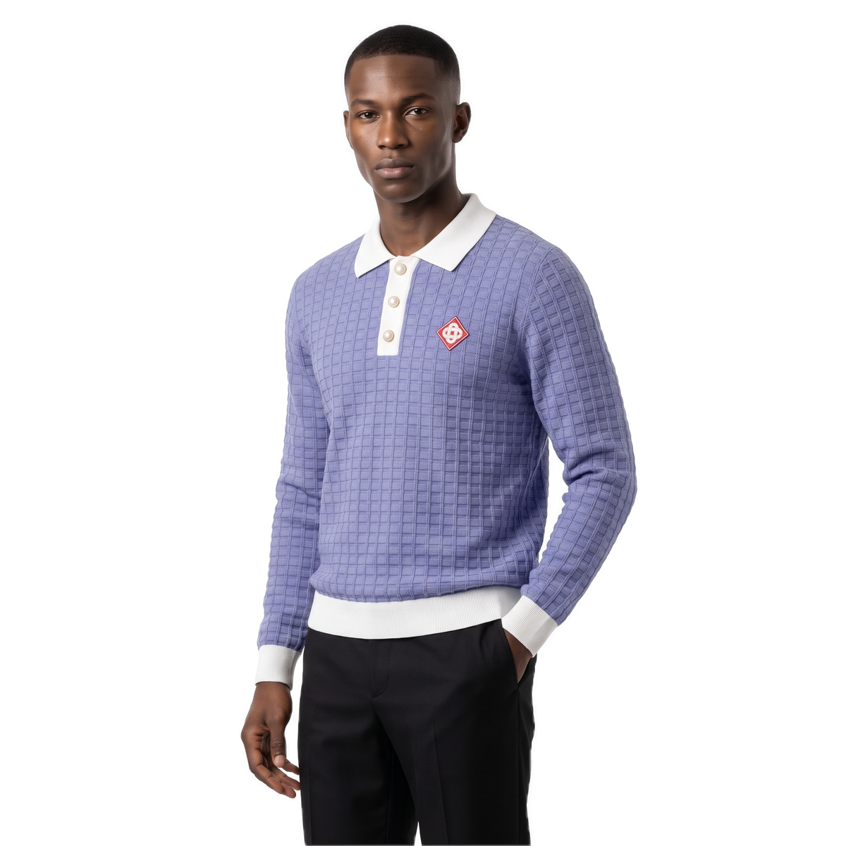 Casablanca periwinkle & white polo collar pullover, photo 2