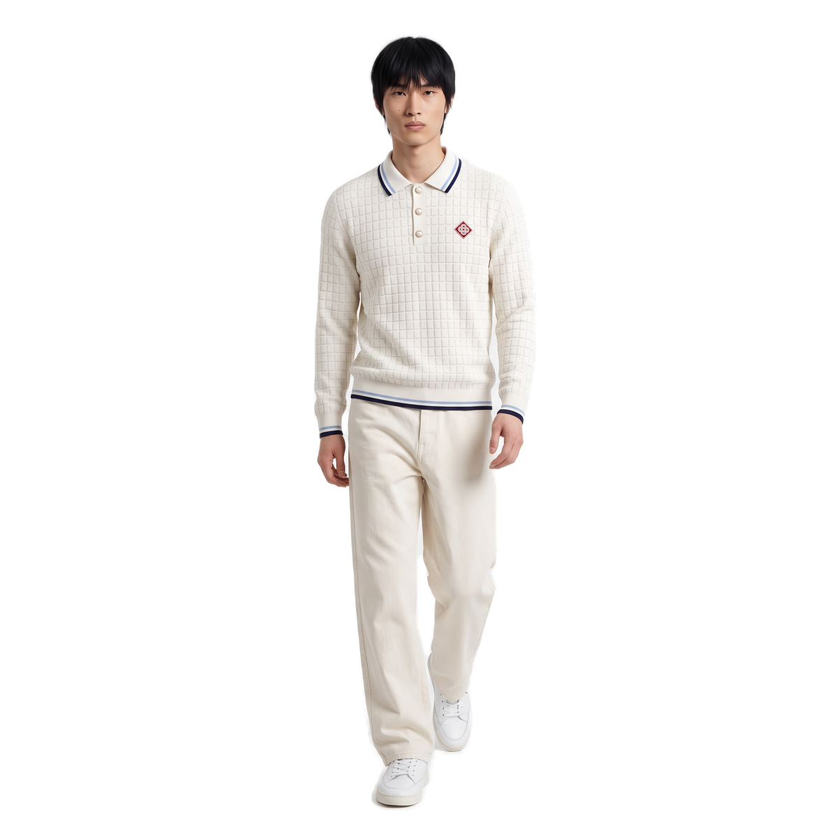 Casablanca off-white tipped polo collar pullover, photo 2