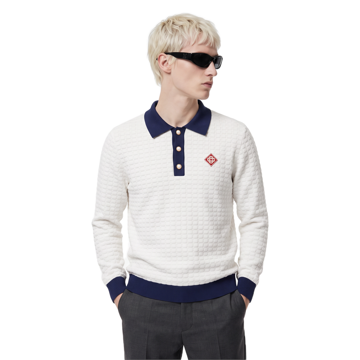 Casablanca white & navy polo collar pullover, photo 2
