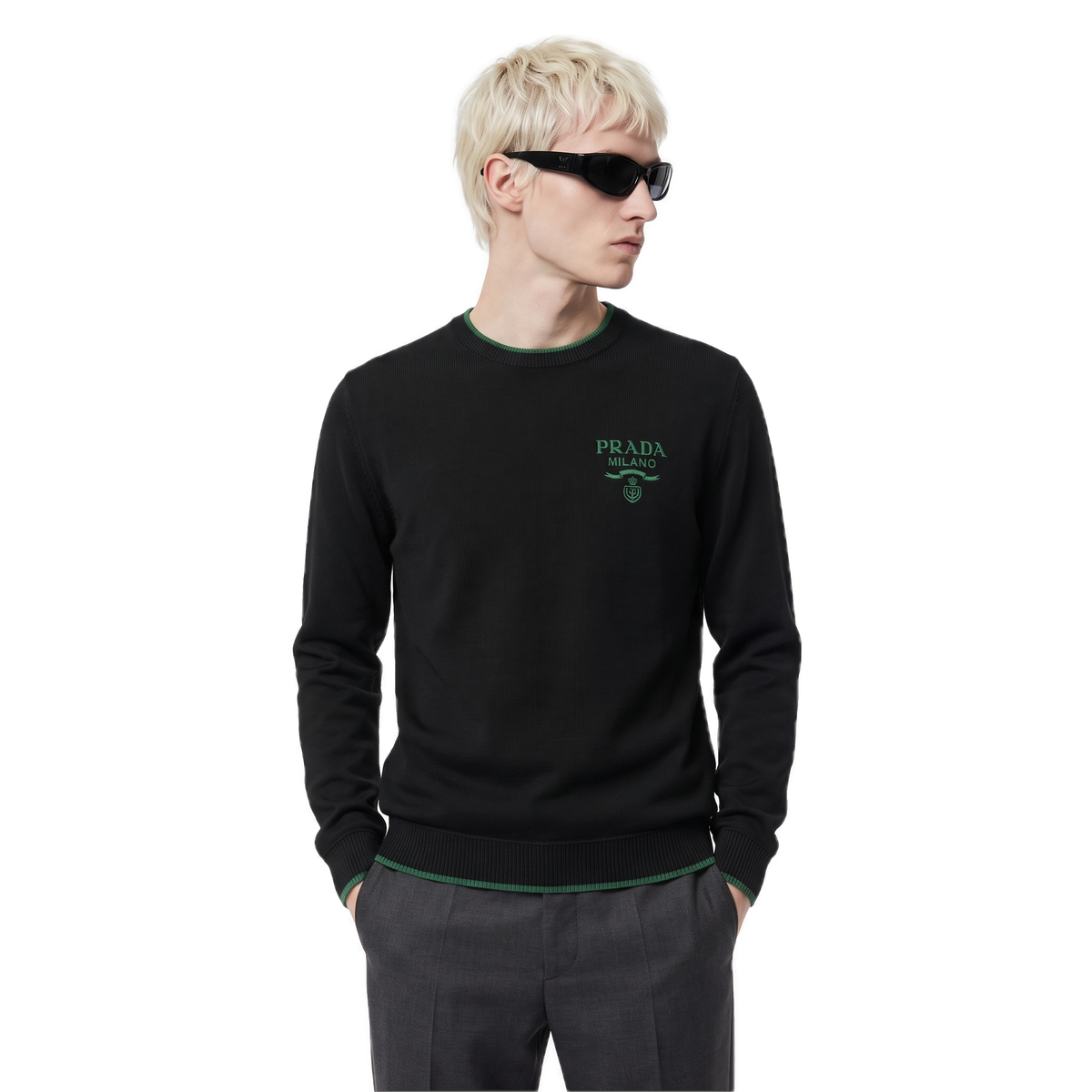 Prada black & green embroidered logo pullover, photo 2