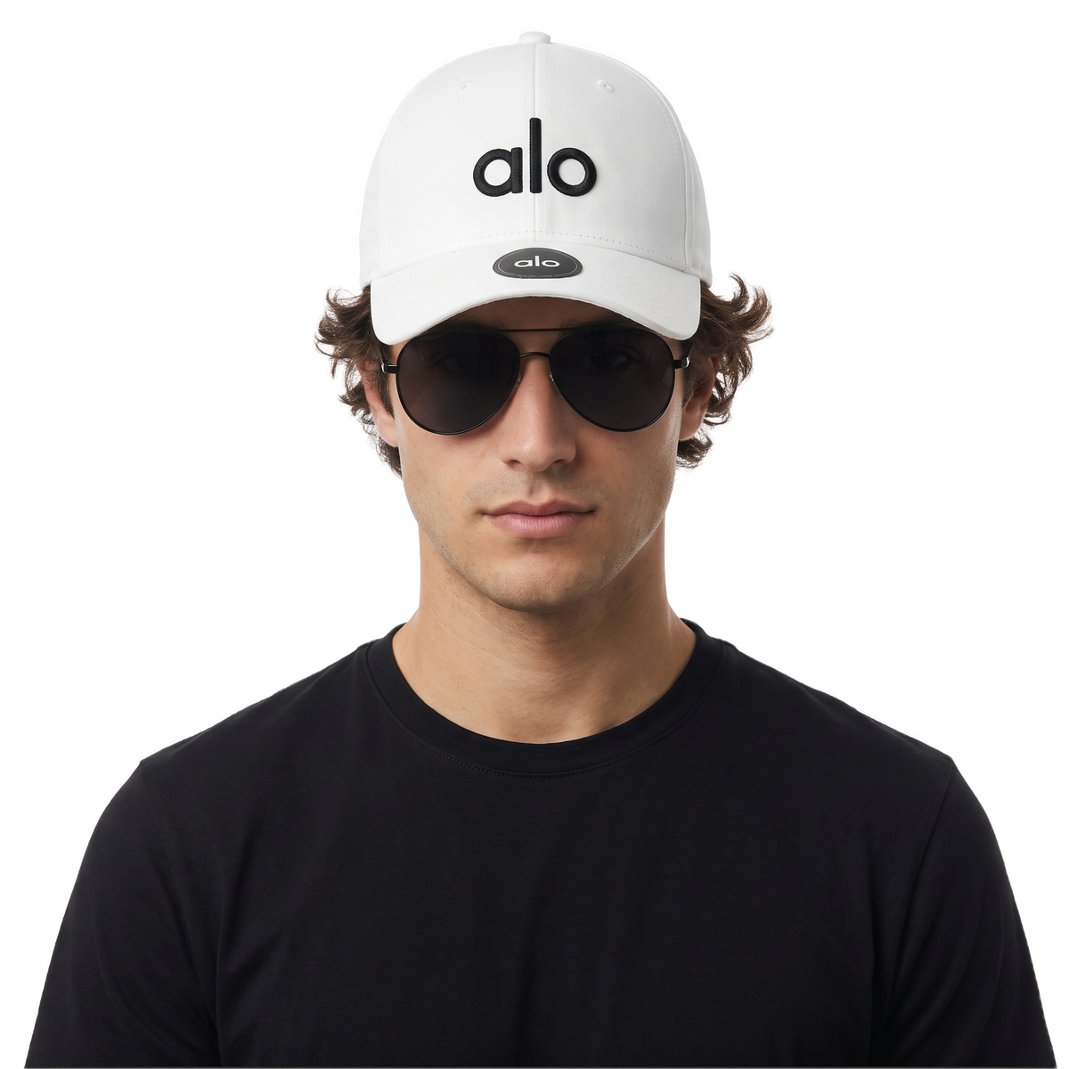 Alo Cap, white, black logo, brim badge, photo 2
