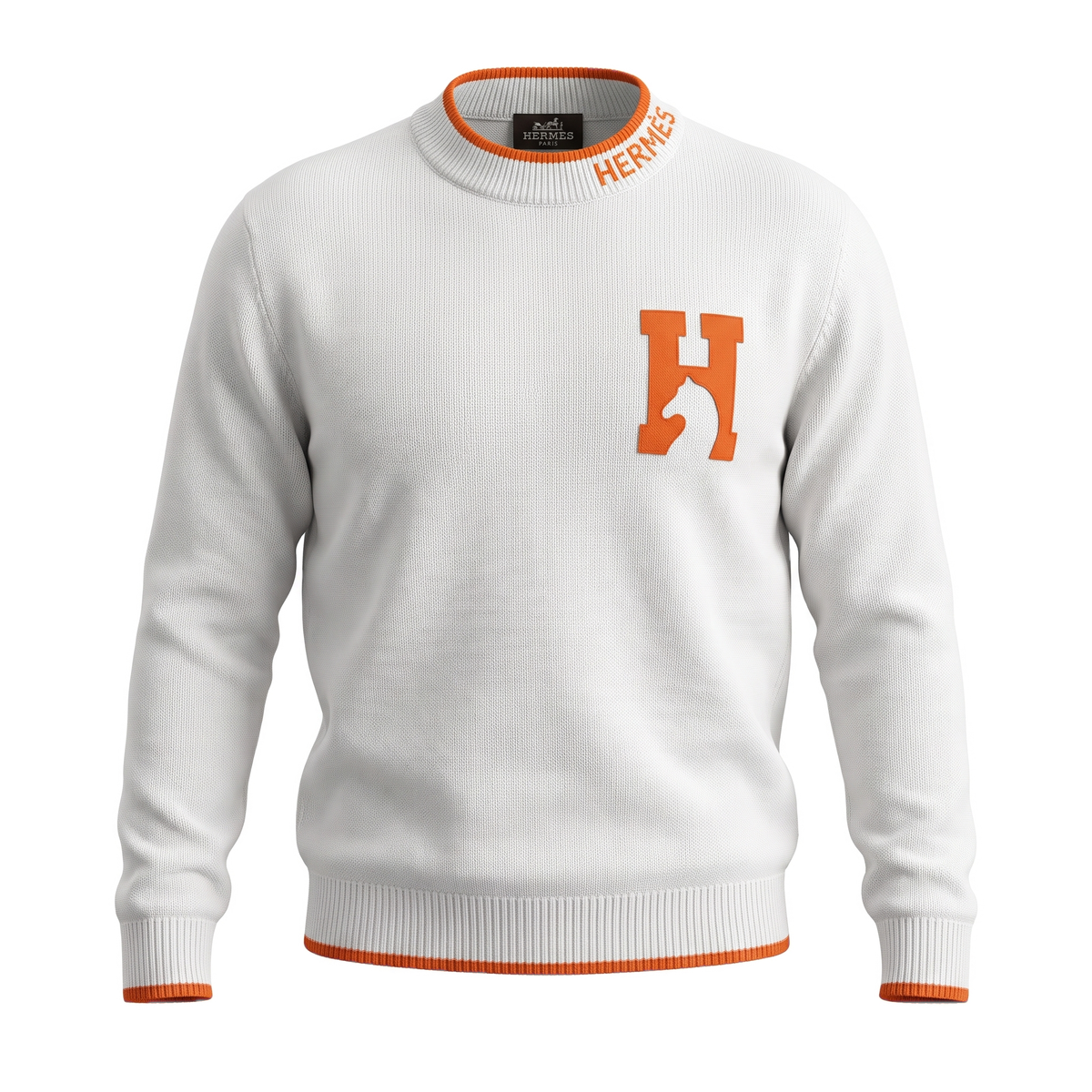 Hermes white & orange H logo pullover