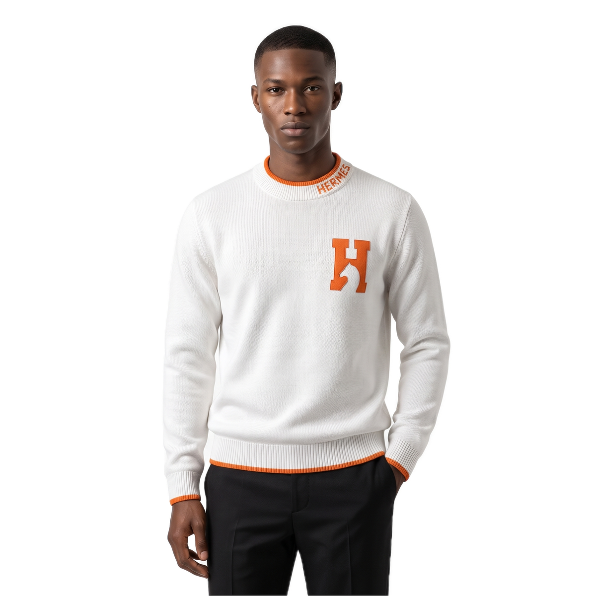 Hermes white & orange H logo pullover, photo 2