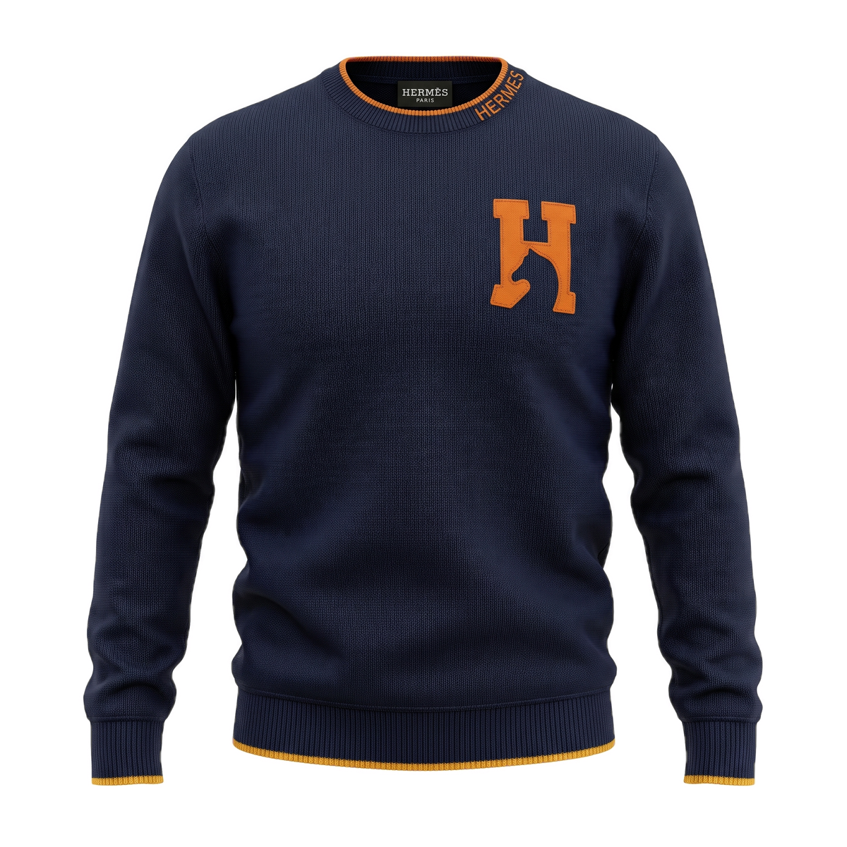 Hermes navy & orange H logo pullover