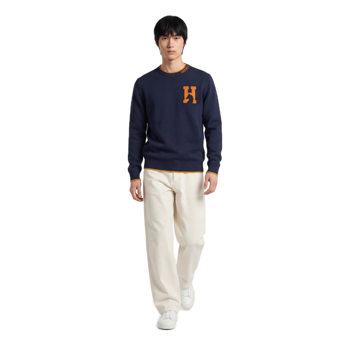 Hermes navy & orange H logo pullover, photo 2
