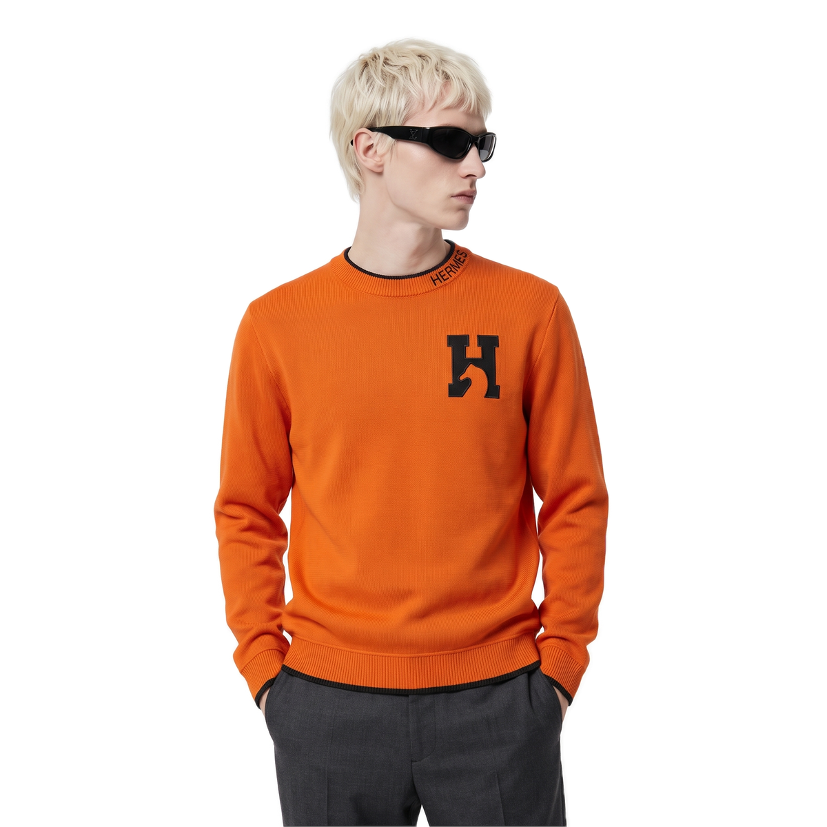 Hermes orange & black H logo pullover, photo 2