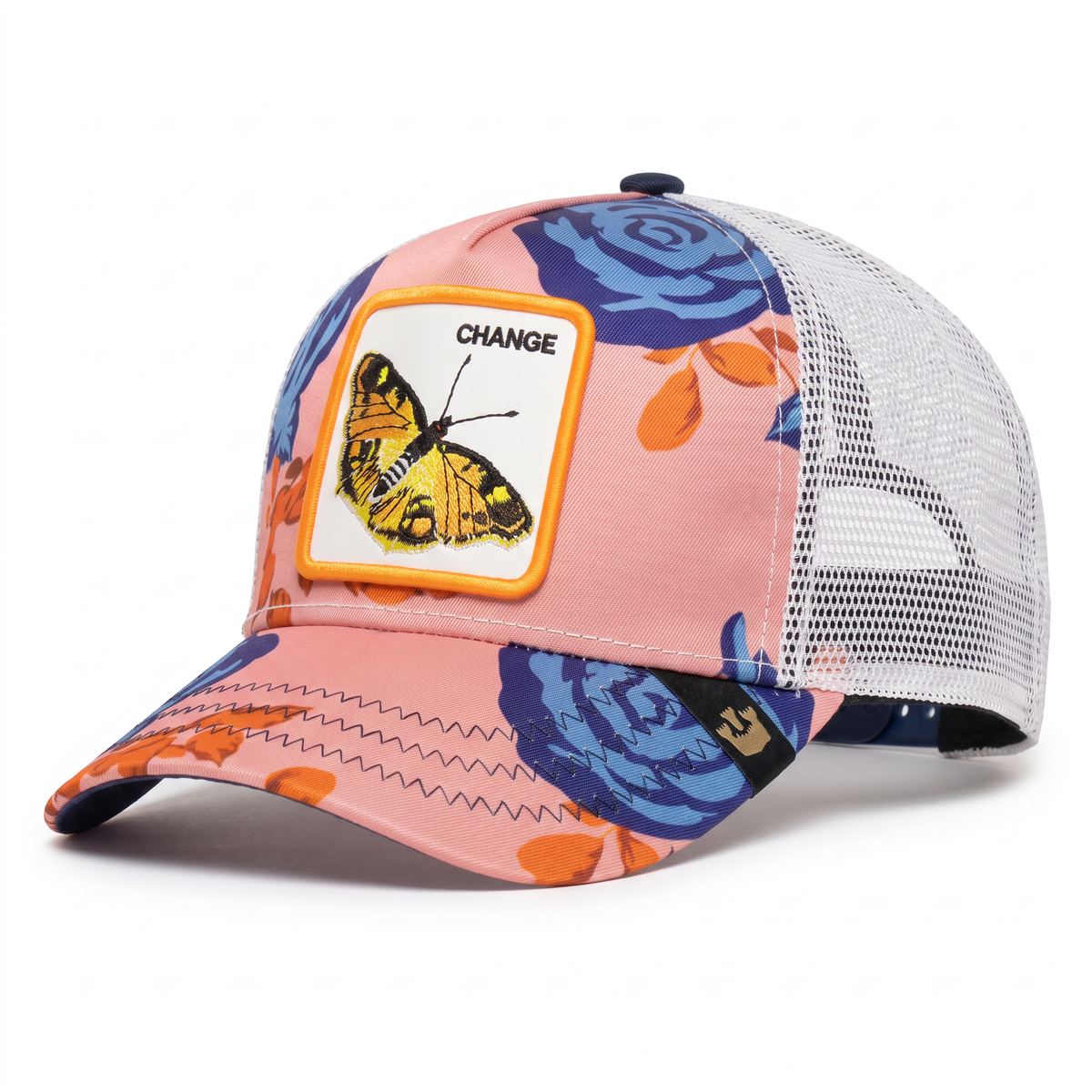 Change Cap, floral trucker, butterfly patch