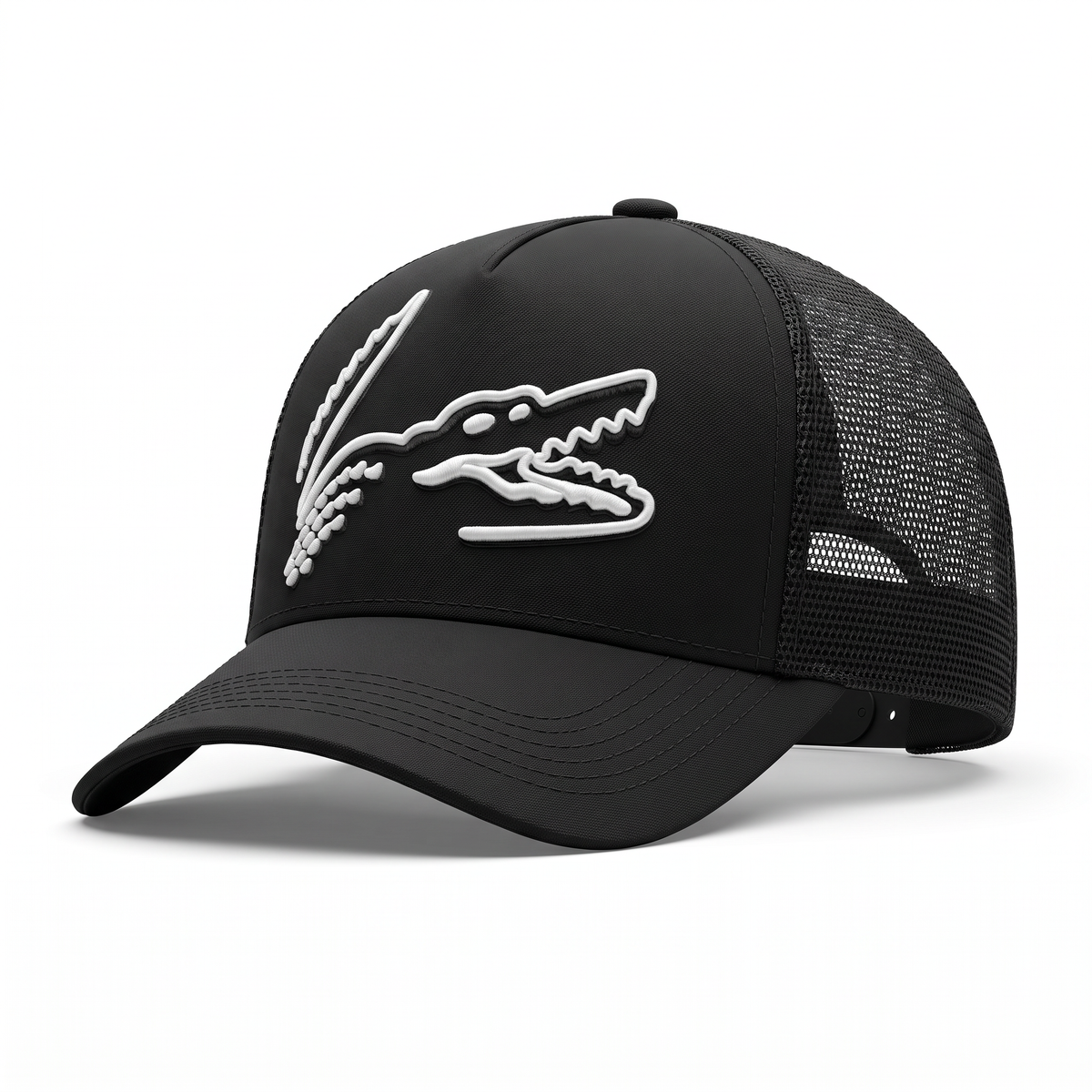 Lacoste Cap, black trucker, croc outline