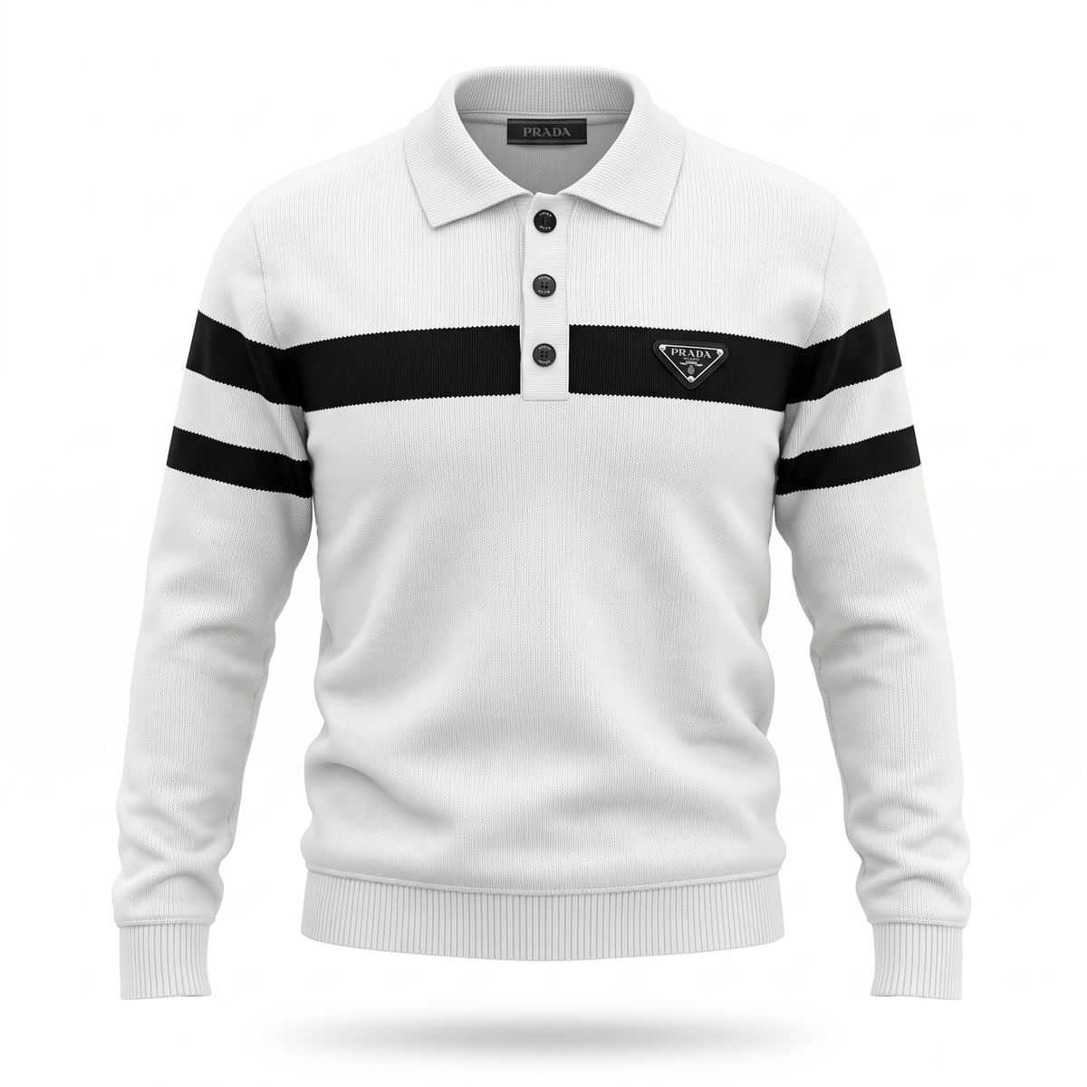 Prada white striped polo collar pullover