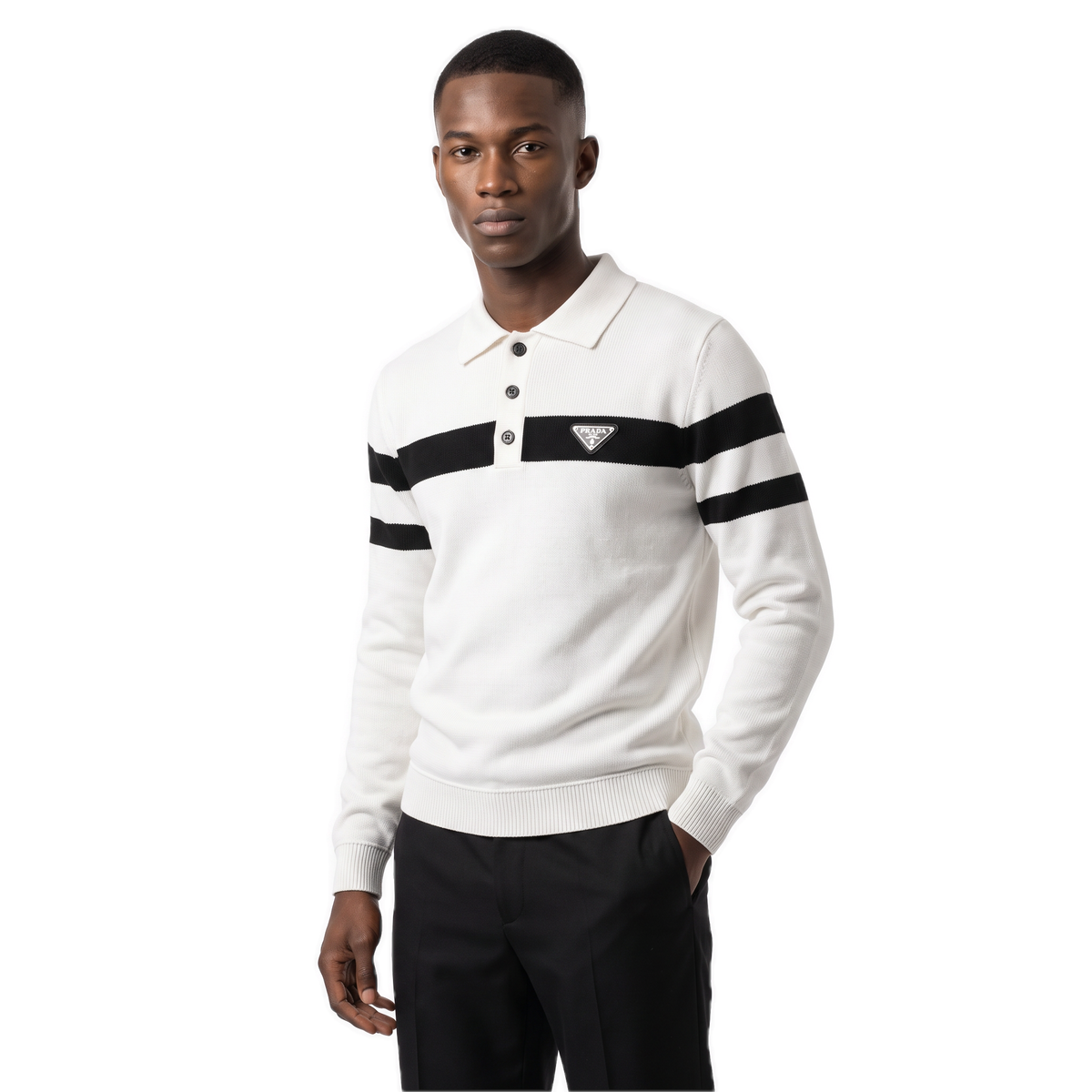 Prada white striped polo collar pullover, photo 2