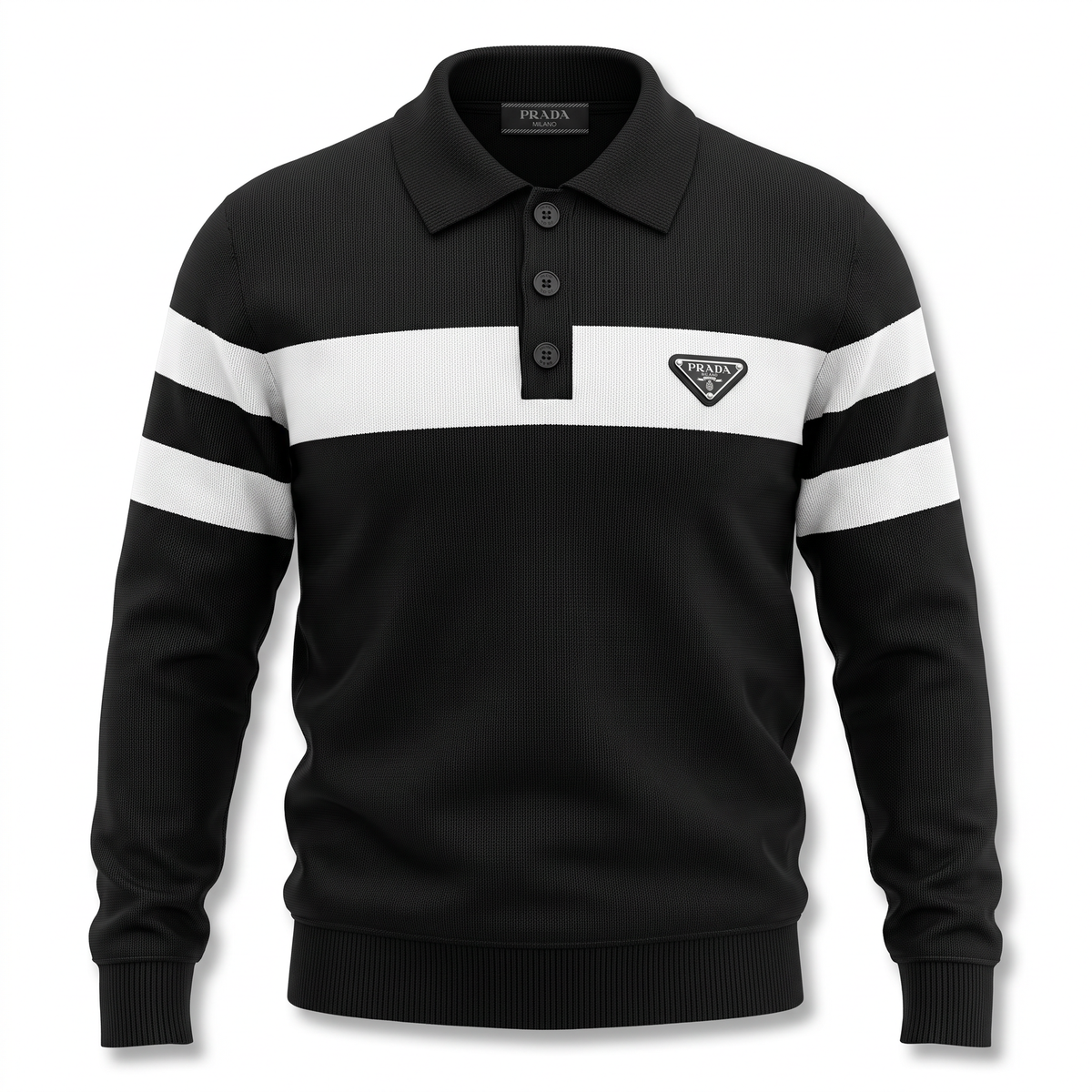 Prada black striped polo collar pullover