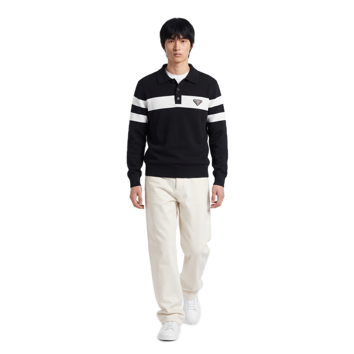 Prada black striped polo collar pullover, photo 2