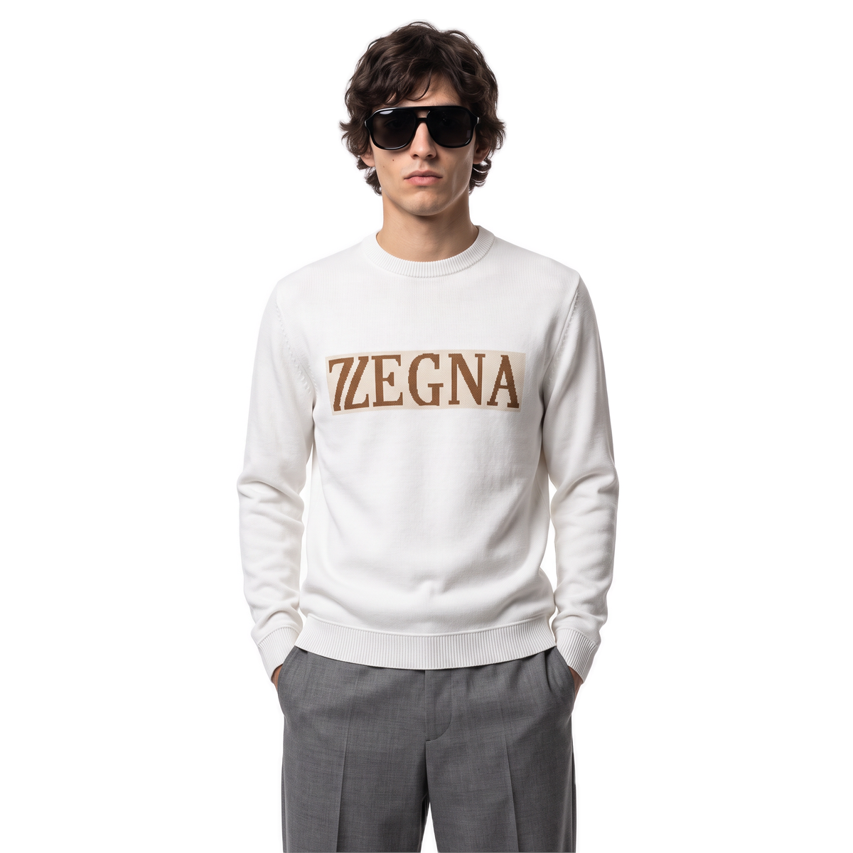Zegna white logo knit pullover, photo 2