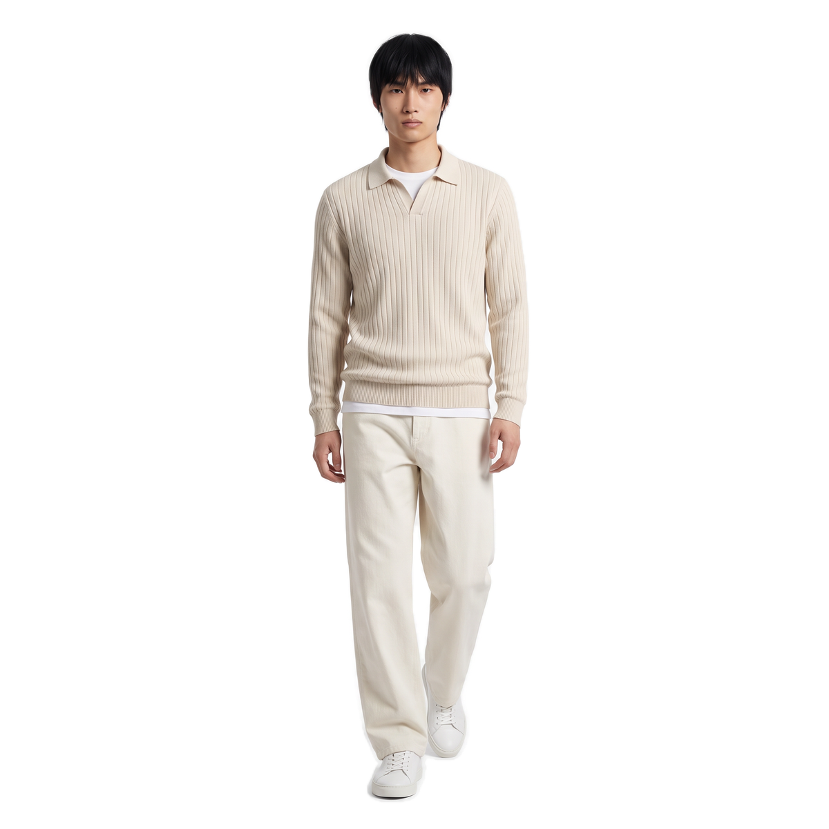 Zegna cream ribbed polo collar pullover, photo 2