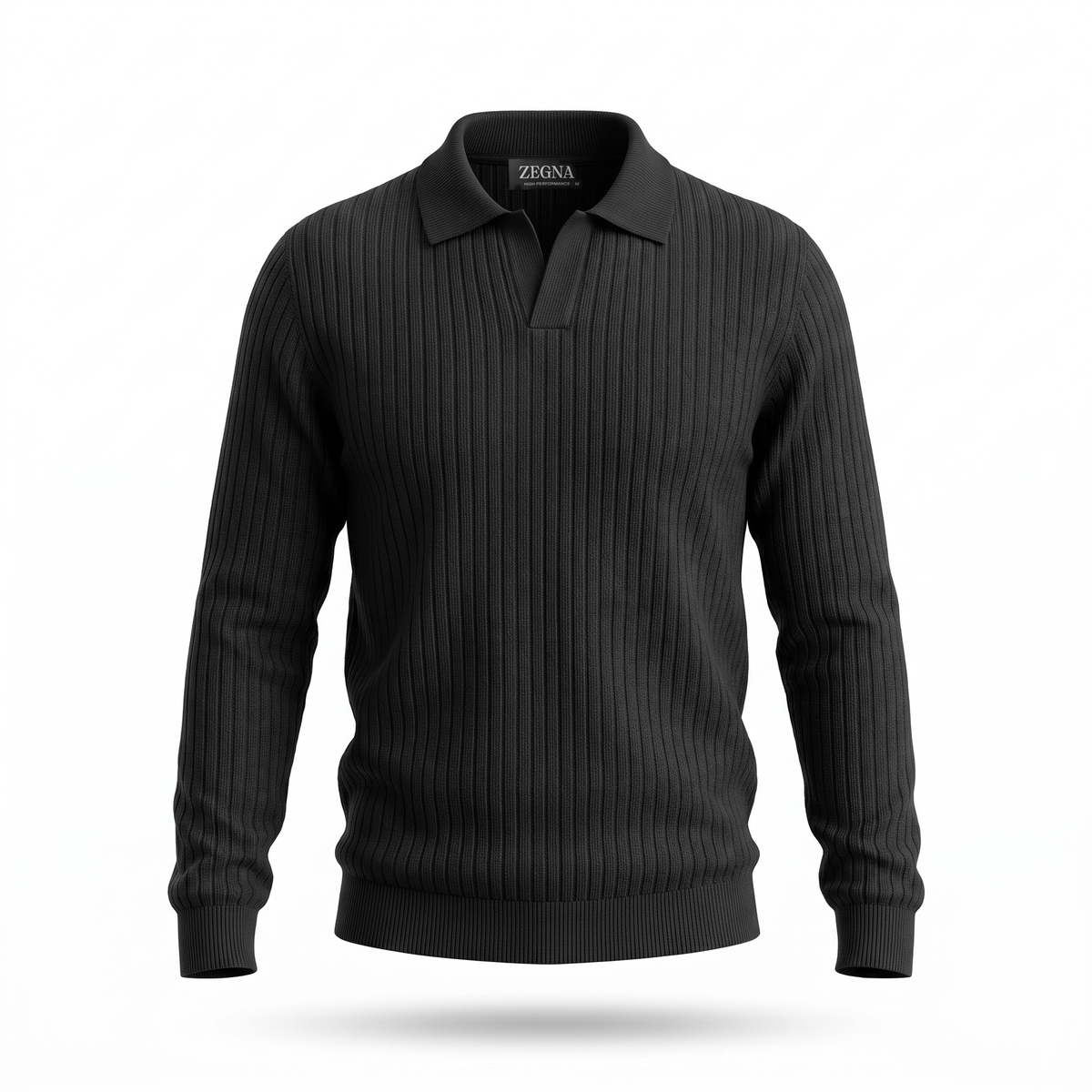 Zegna black ribbed polo collar pullover