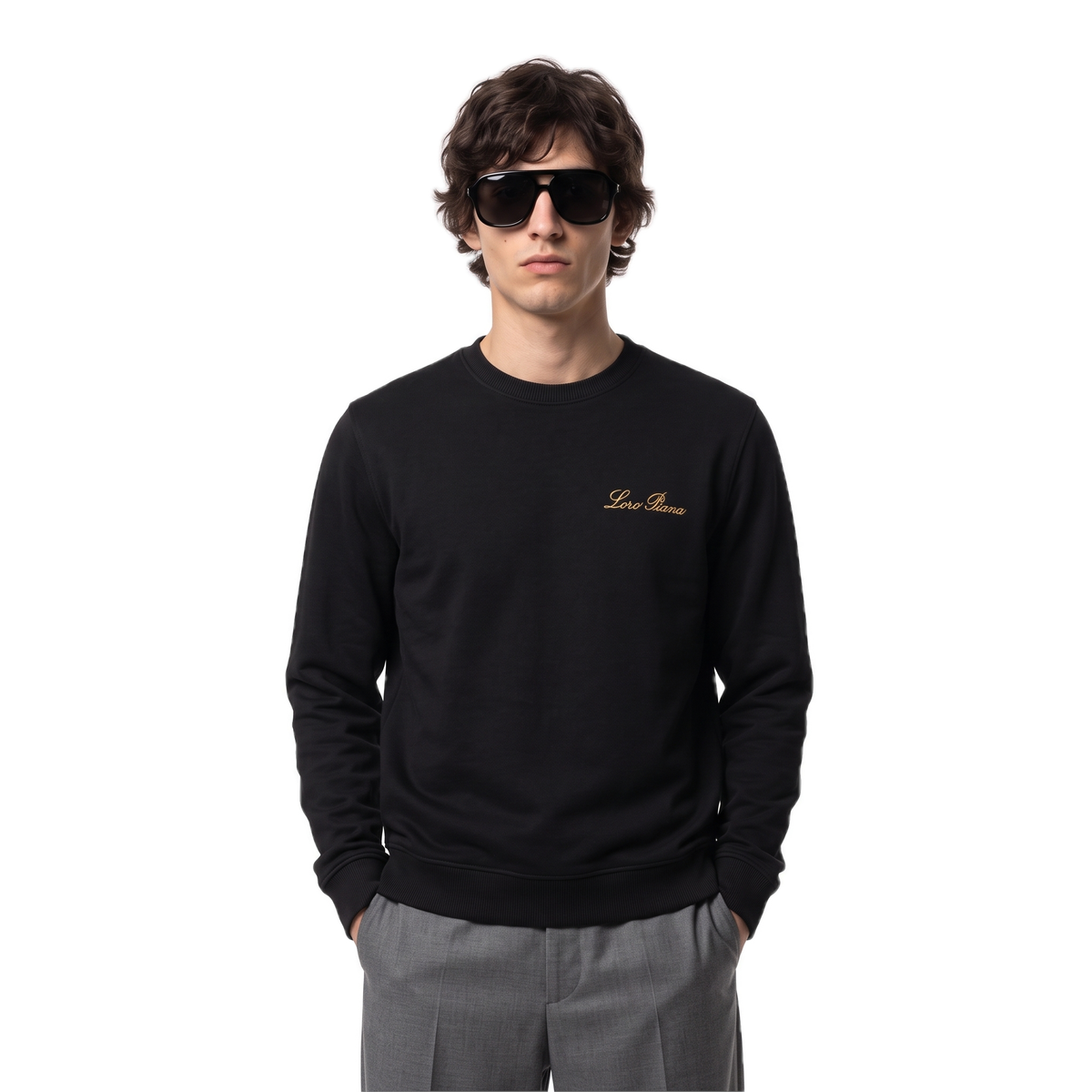 Loro Piana black gold script logo sweatshirt, photo 2