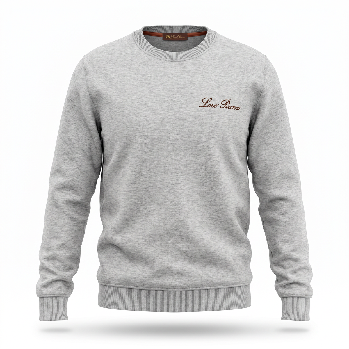 Loro Piana grey gold script logo sweatshirt