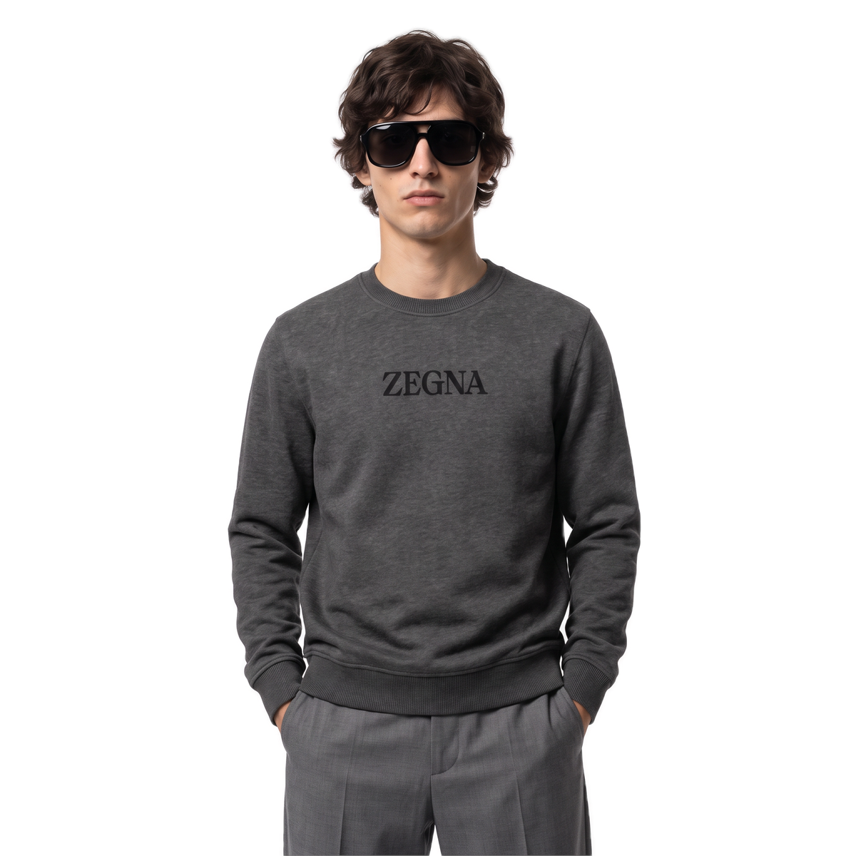 Zegna charcoal logo print sweatshirt, photo 2