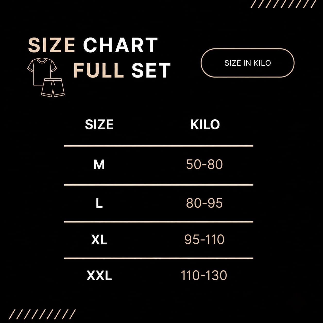 Full Set size chart