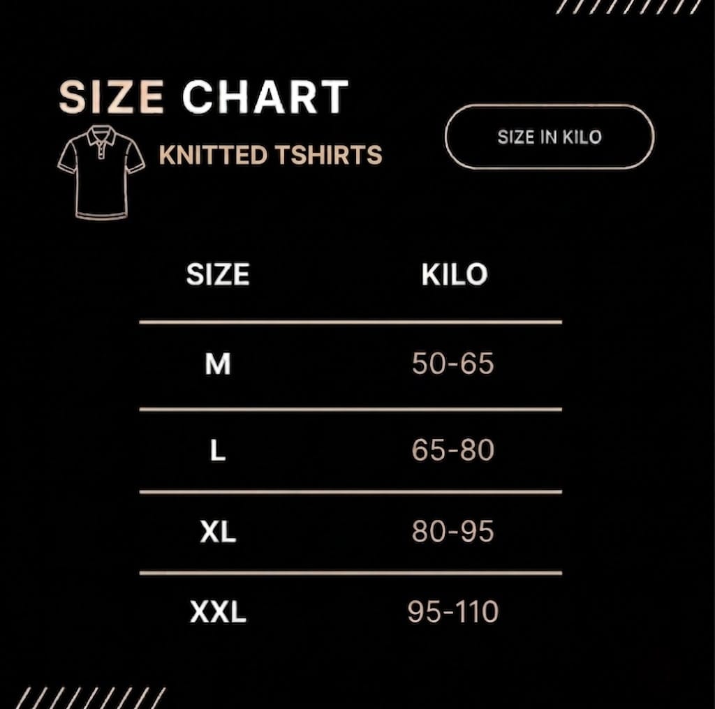 Knitted Tshirts size chart