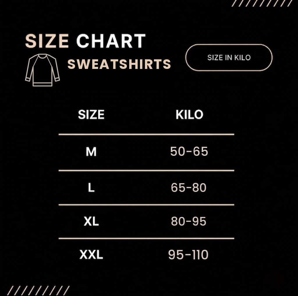 Sweatshirt size chart