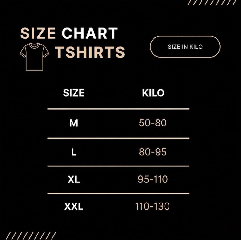 Tshirts size chart